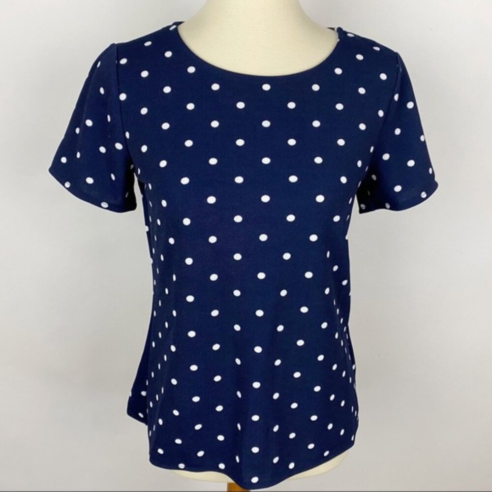 BANANA REPUBLIC Navy White Polka Dot SS Cross Back Tee - Size S